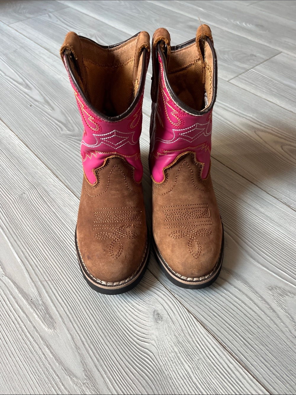 Kids Brown Suede & Pink Western Cowboy Boots